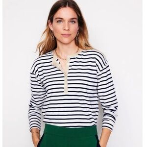 Boden Stripe Metallic Trim Henley Top | Size 8